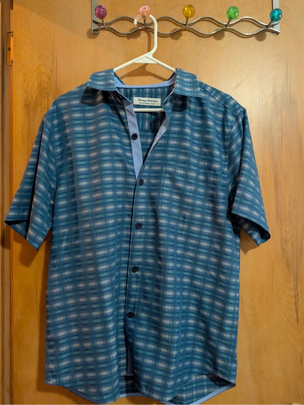 Tommy Bahama The Coconut Point Blue Plaid Short Sleeve Button-Up Shirt Medium